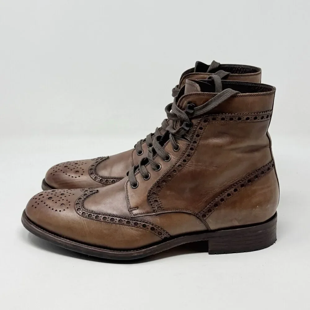 Magnanni Wingtip Dress Boots Mens 10 M Brown Leather Ankle Lace Up Classic
